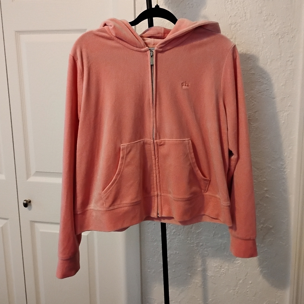 Y2K Style Juicy Couture Women's Plus Pink Velour hoodie Size 1X - Like New